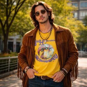 Zion Rootswear Jimi Hendrix Experience Yellow Graphic T-Shirt Mens Large Rock